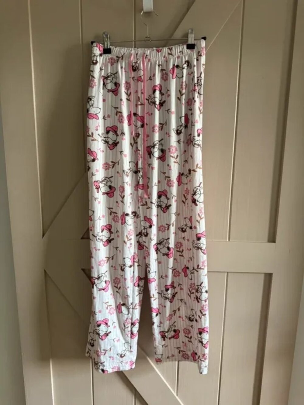 Snoopy white & pink western cowboy pj pants size XS
